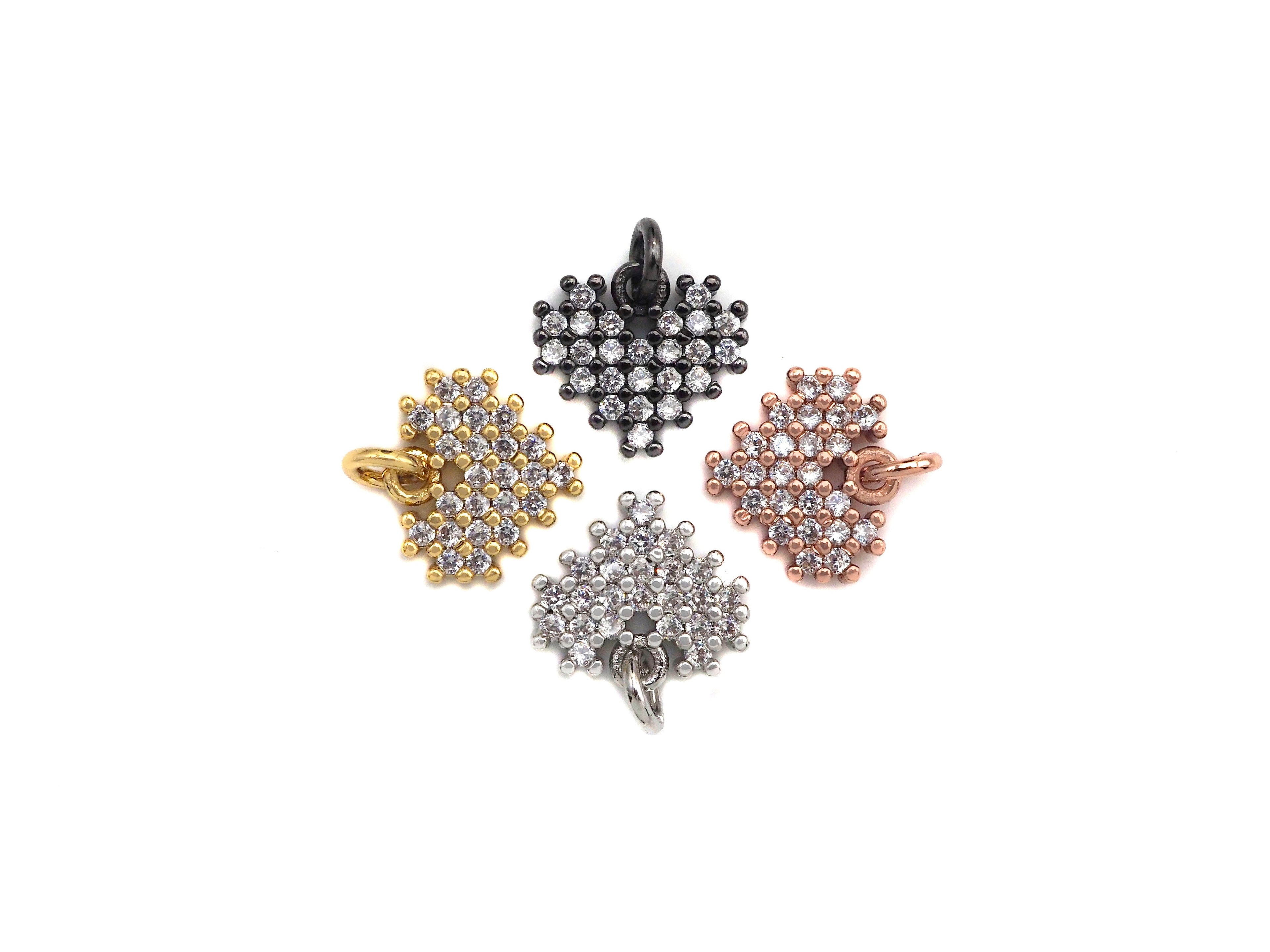 CZ Micro Pave Heart/Leaf Shaped Pendant/Charm, Clear Cubic Z