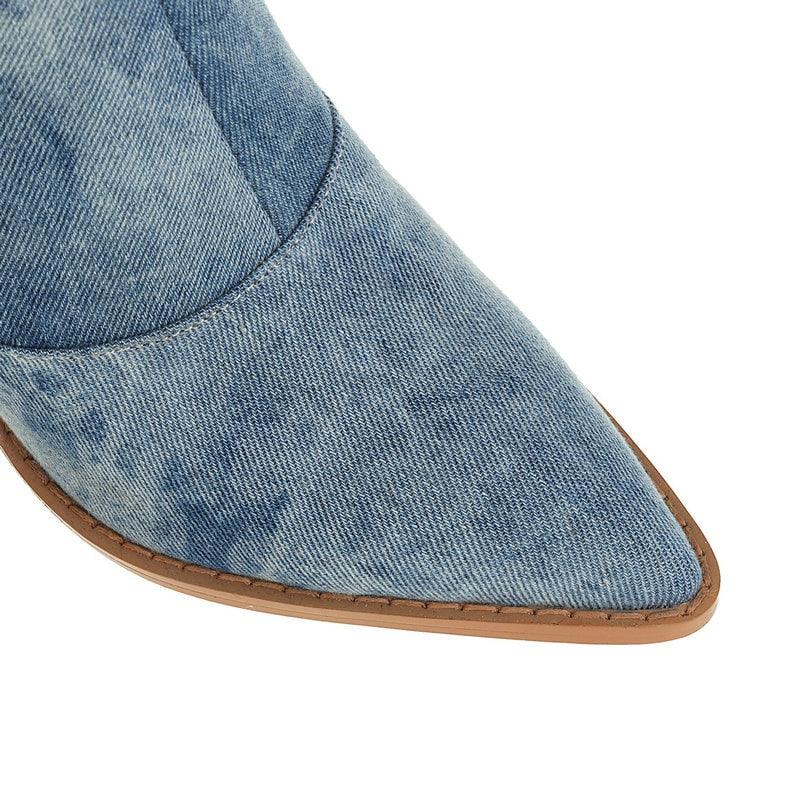 Bottes de cowgirl genouillères en jean tie-dye