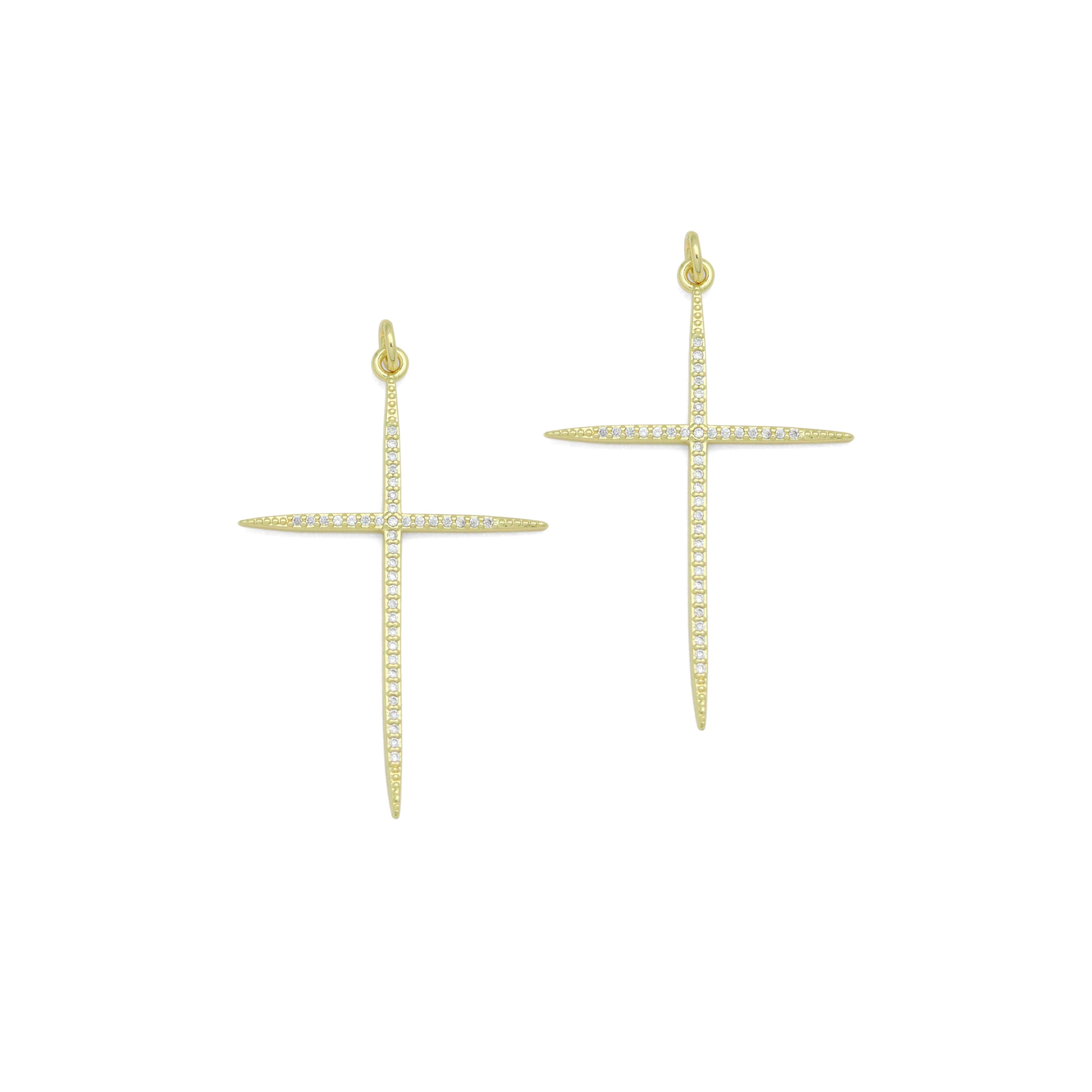 Gold Clear CZ Cross Pendant charm, Sku#F388