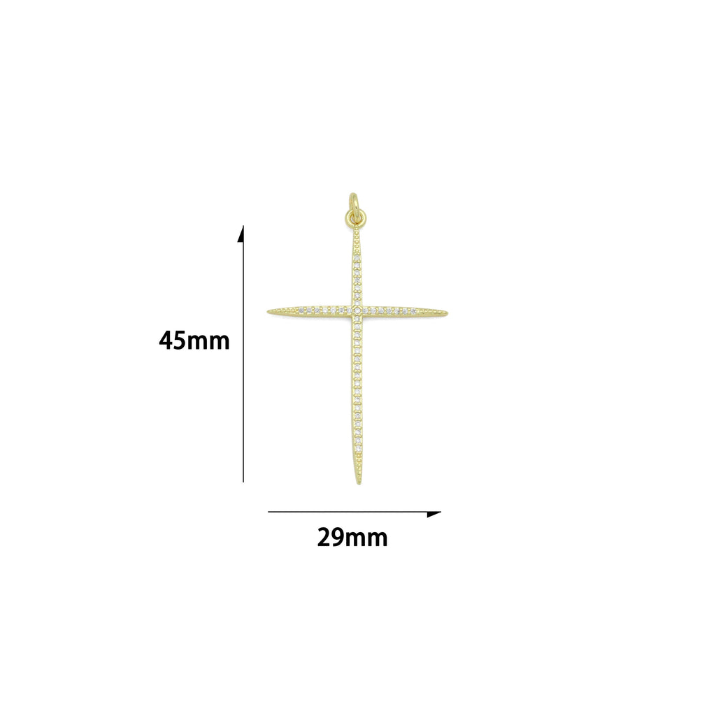 Gold Clear CZ Cross Pendant charm, Sku#F388