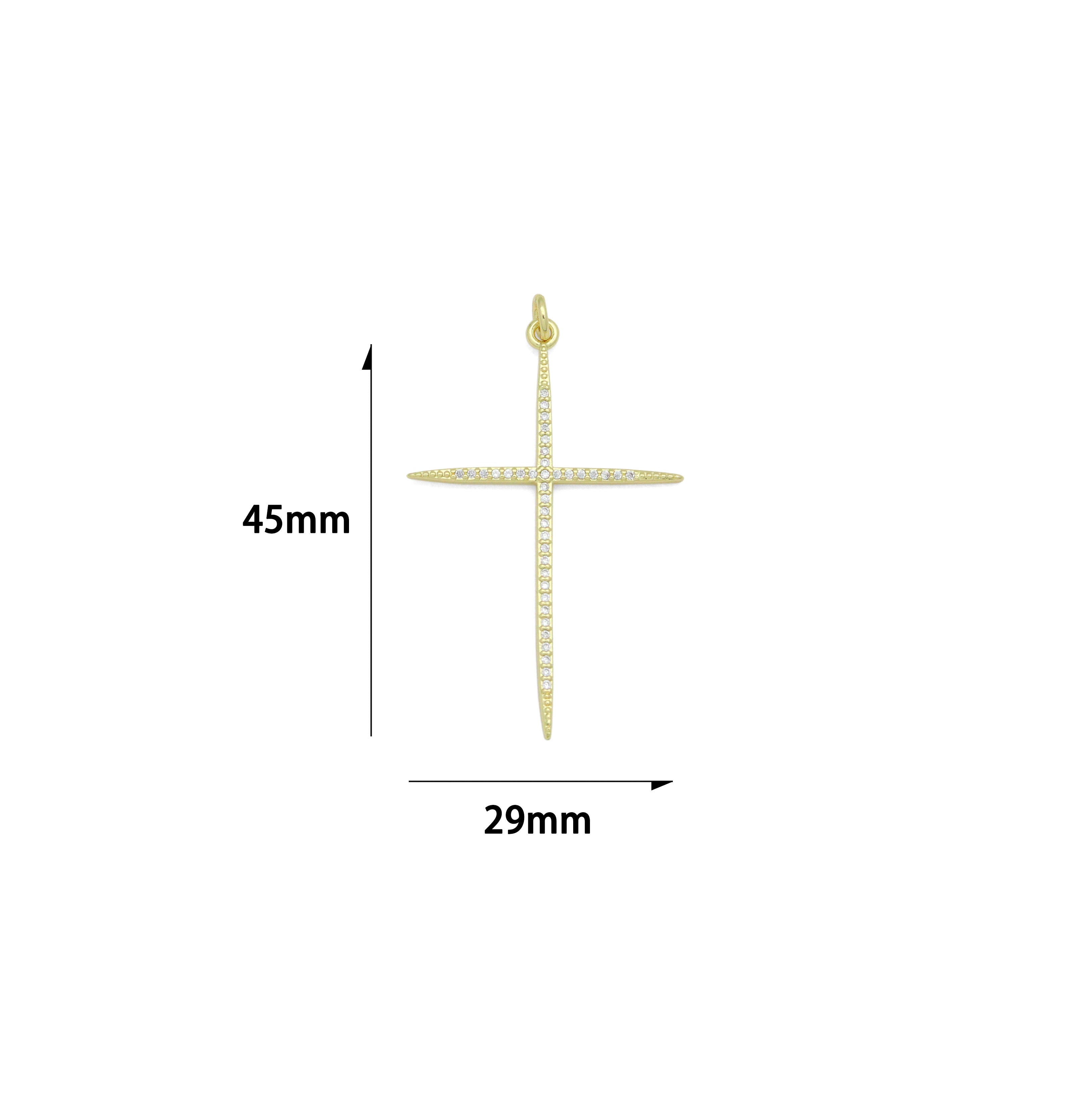 Gold Clear CZ Cross Pendant charm, Sku#F388