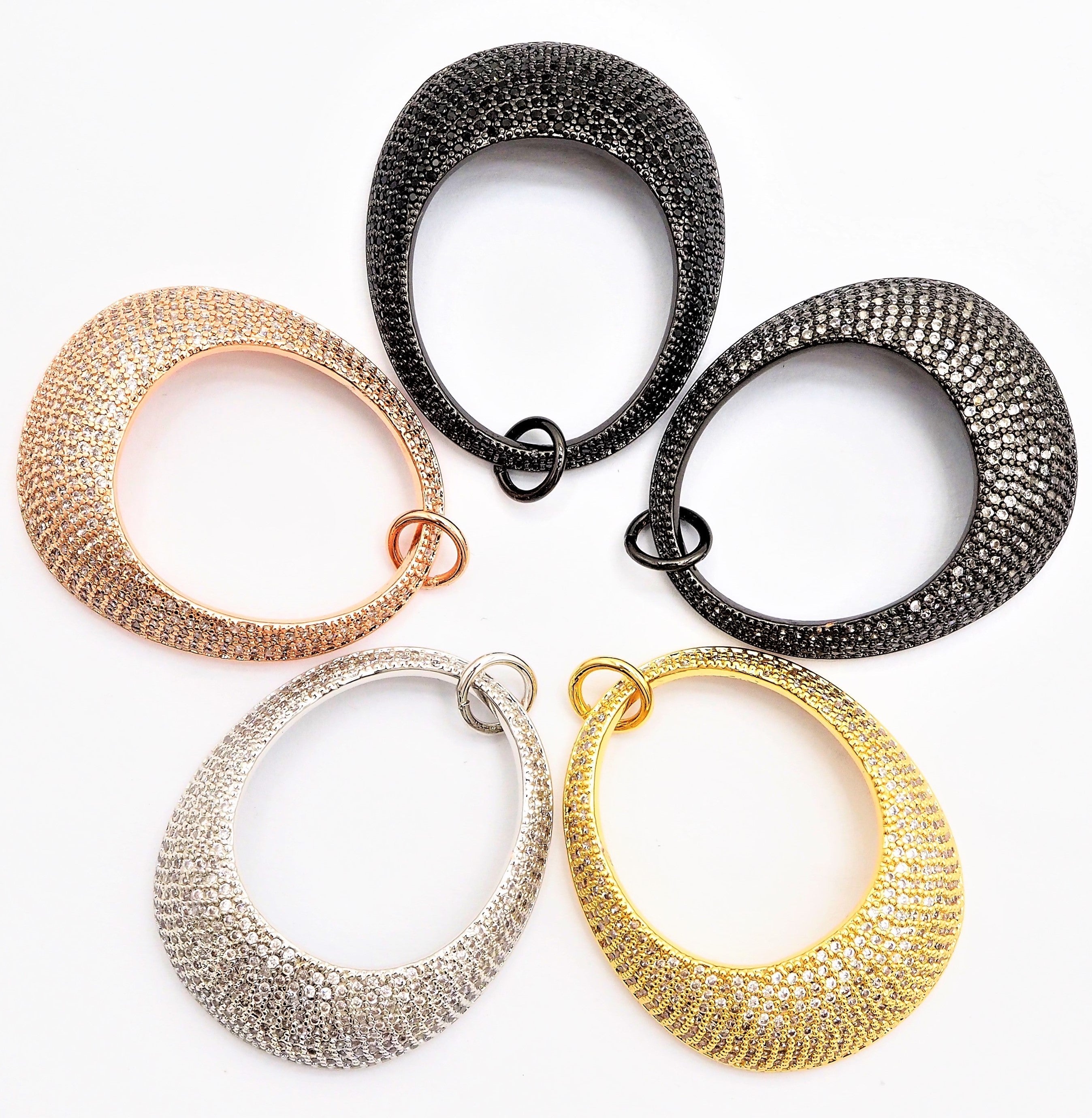 CZ Micro Pave Large Oval GO-Go Pendant/Charm, Cubic Zirconia Pave Pendant for Earring Necklace,Gold/Silver/Rose Gold/Black, 29x35mm,sku#F544