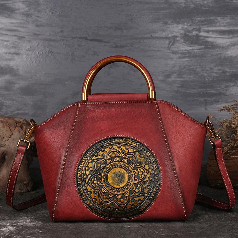 Sac à bandoulière en cuir gaufré Mandala