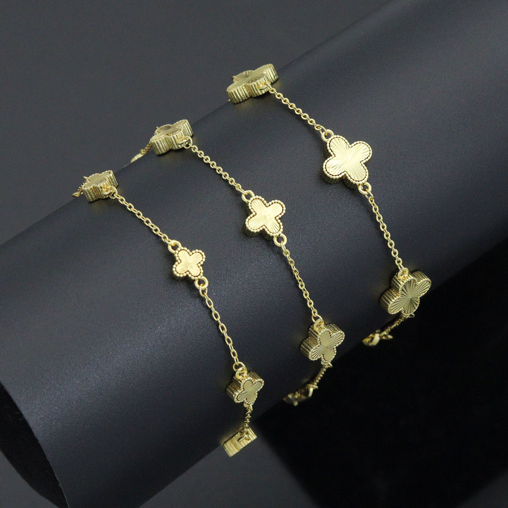 Double sides Gold Flower Chain Bracelet,  Sku#FH249