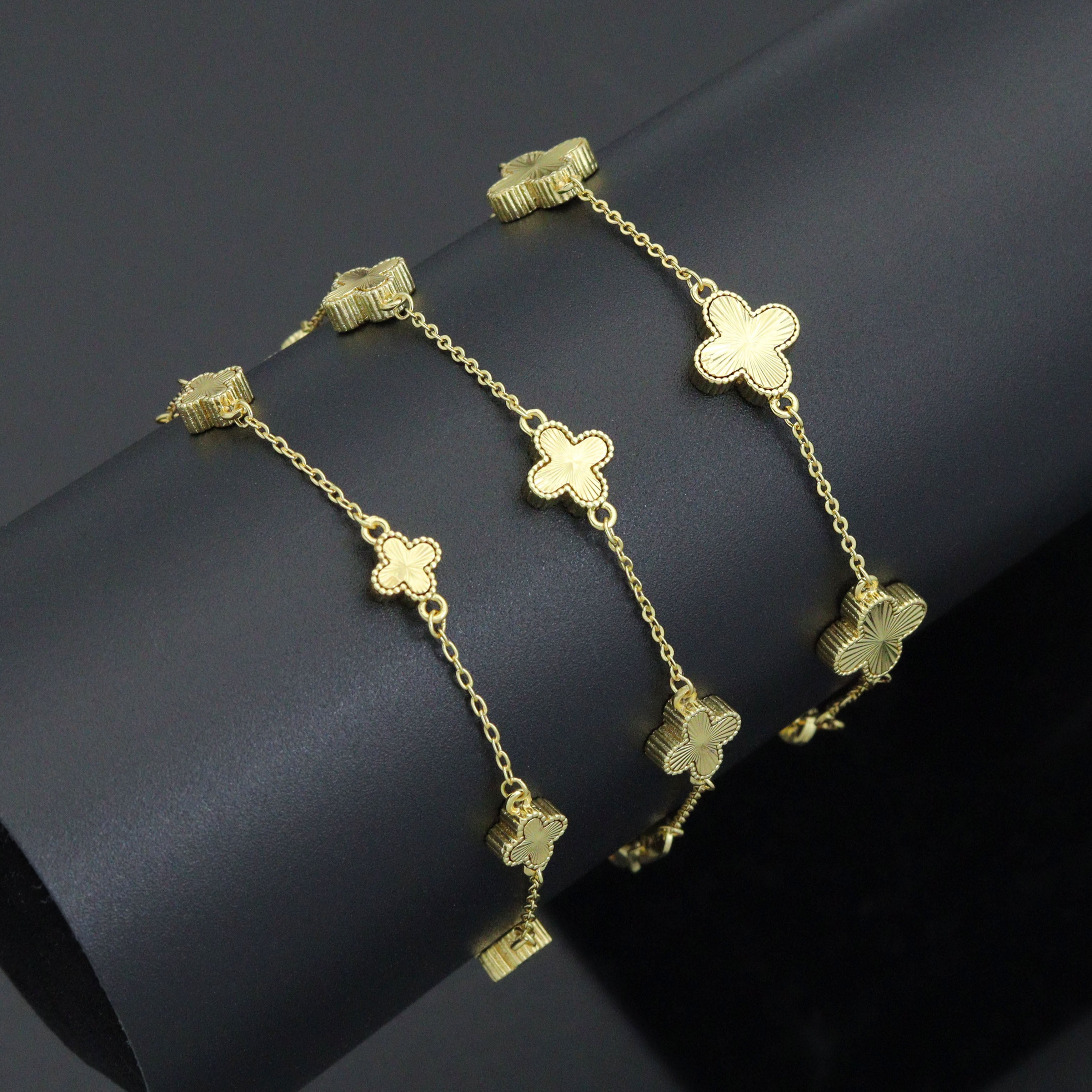 Double sides Gold Flower Chain Bracelet,  Sku#FH249