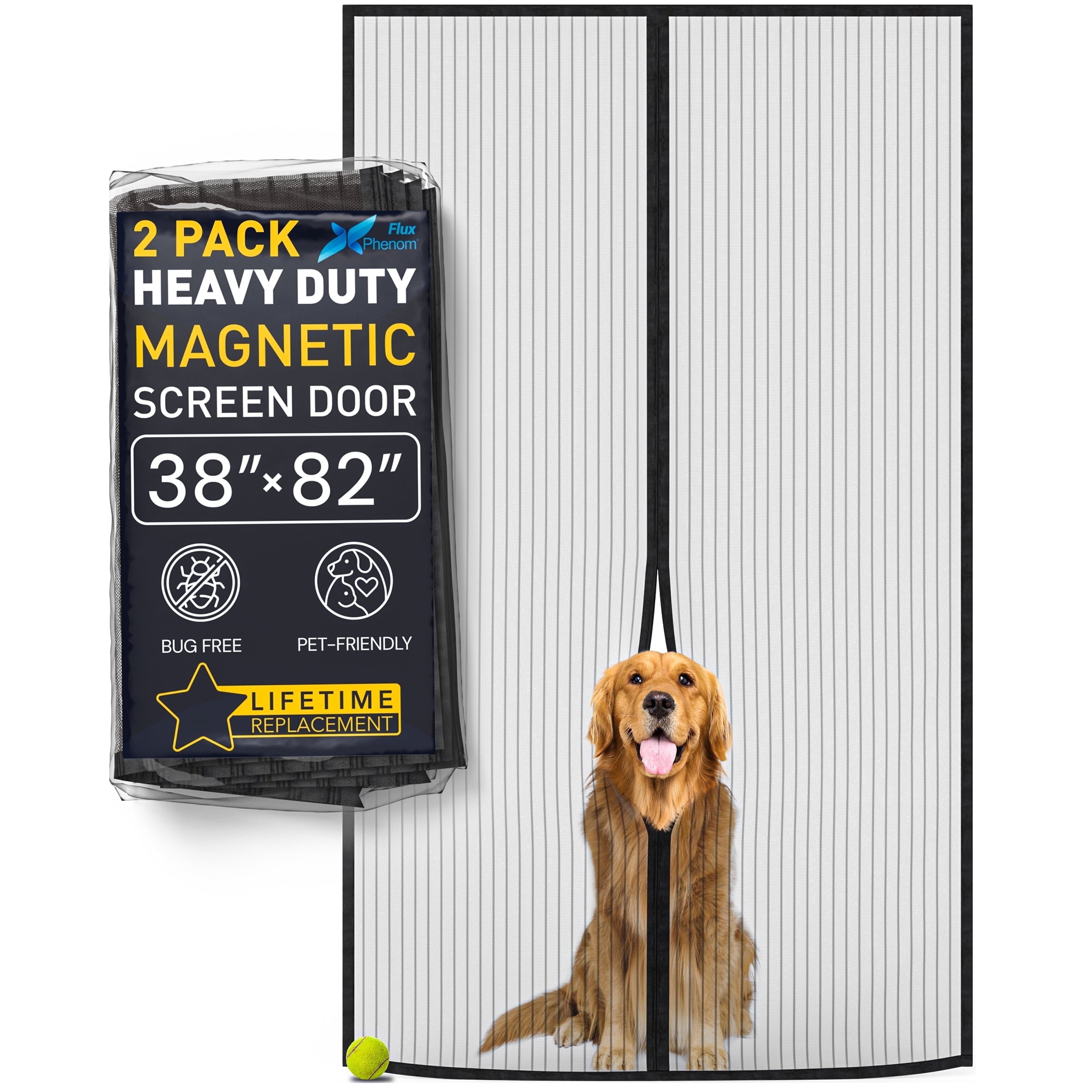 Flux Phenom Magnetic Screen Door Hands-Free Mesh Easy Install 2 Pack 38 X 82