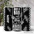 Just A Dad Checkered Lightning 20oz Personalized Tumbler With Lid and Stainless Steel Straw, Sarcastic Father's Day Humor Gift Cup