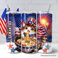 Kawaii Patriotic Ramen Maine Coon Cat 20oz Personalized Tumbler With Lid and Stainless Steel Straw, Japanese Anime Gift Cup