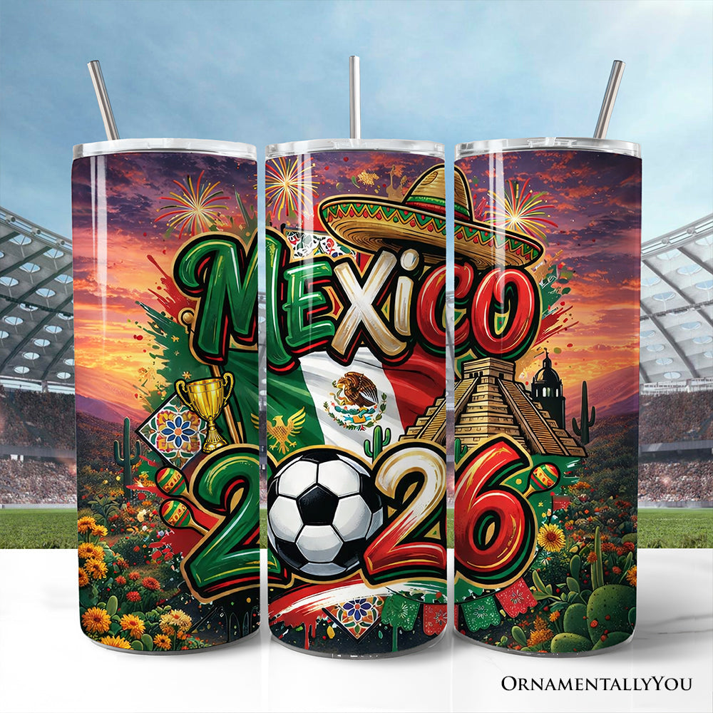 Gobelet de 20oz avec couvercle et paille en acier inoxydable Coupe du Monde de Football Mexique 2026, cadeau pour les fans de football