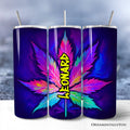 Neon Cannabis Leaf 20oz Personalized Tumbler With Lid and Stainless Steel Straw, Psychedelic Weed Aesthetic Gift Cup