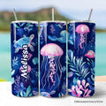 Ocean Jellyfish and Sea Turtle 20oz Personalized Tumbler With Lid and Stainless Steel Straw, Underwater Coral Reef Gift Cup
