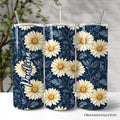 Vintage Daisy Floral Pattern 20oz Personalized Tumbler With Lid and Stainless Steel Straw, Navy Blue Cottage Garden Gift Cup