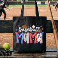 Baseball Mama Preppy Bow Tote Bag, Girly Sports Mom Gift Shopper