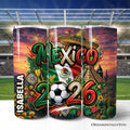 Gobelet de 20oz avec couvercle et paille en acier inoxydable Coupe du Monde de Football Mexique 2026, cadeau pour les fans de football