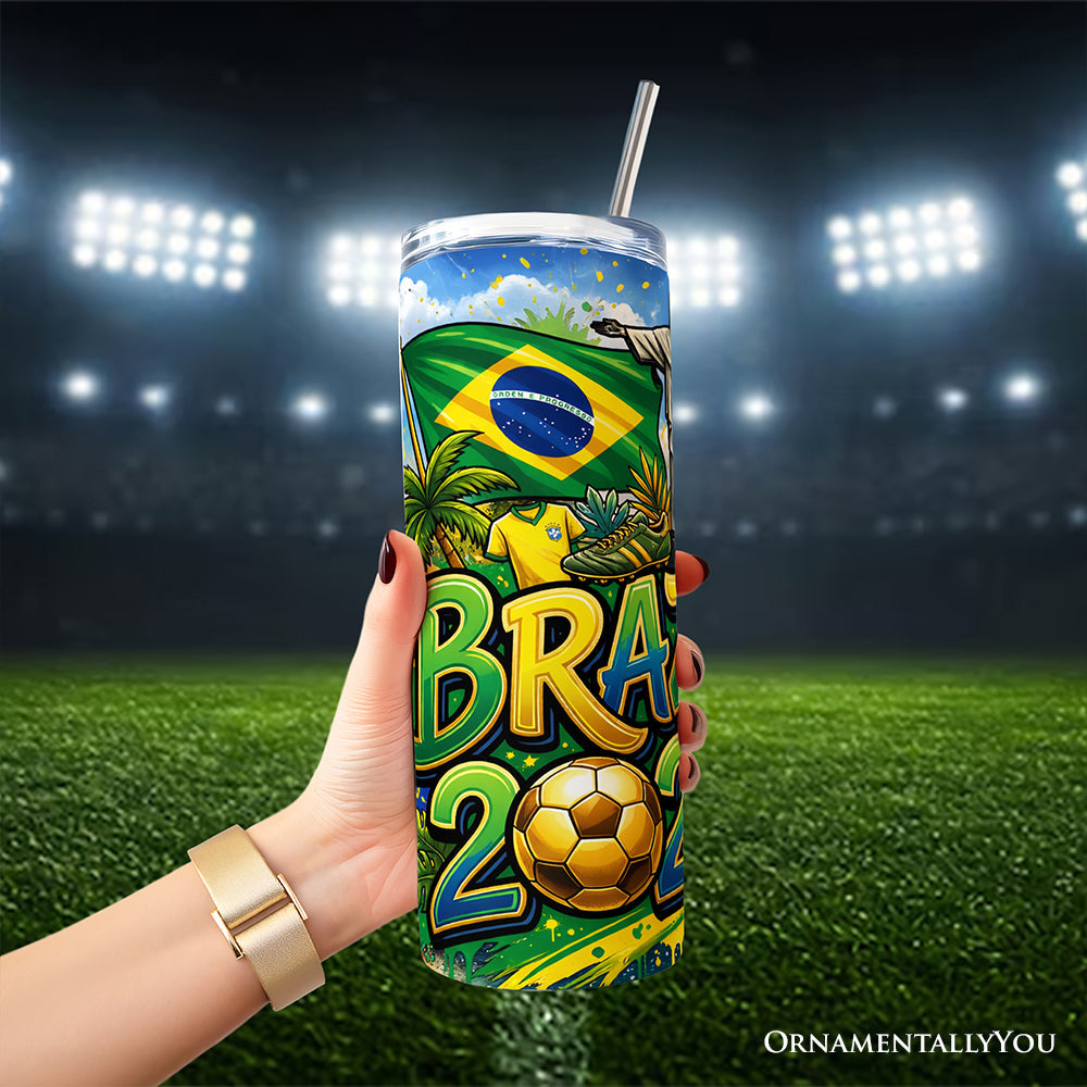 Vaso con tapa y pajita de acero inoxidable de 20 oz del Campeonato Mundial de Fútbol Brasil 2026, taza de regalo para aficionados al fútbol