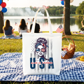 Made in America Messy Bun Tote Bag, Retro 4th of July White Patriotic Gift Shopper