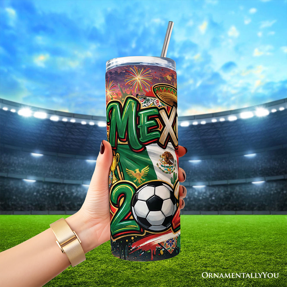 Gobelet de 20oz avec couvercle et paille en acier inoxydable Coupe du Monde de Football Mexique 2026, cadeau pour les fans de football