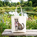 Leopard With Coquette Bow Tote Bag, Animal Trendy Preppy Gift Shopper