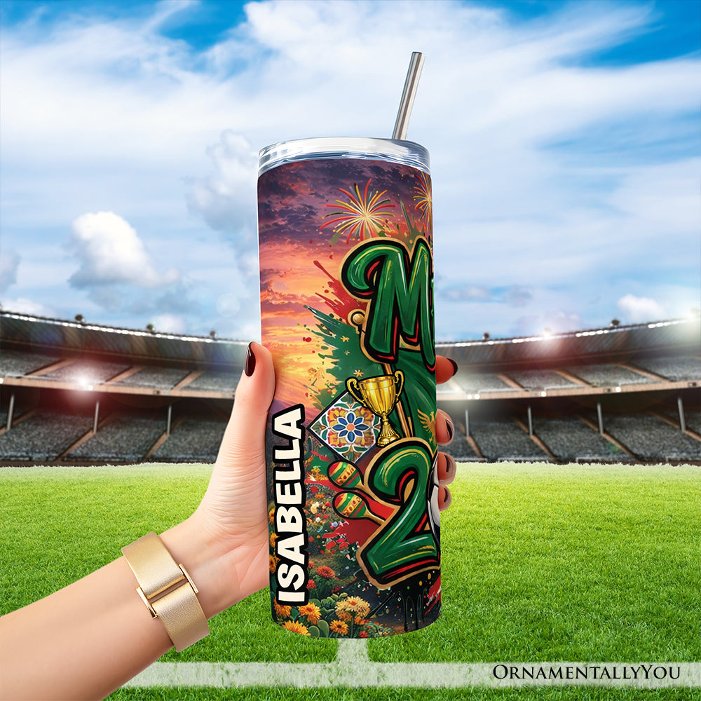 Gobelet de 20oz avec couvercle et paille en acier inoxydable Coupe du Monde de Football Mexique 2026, cadeau pour les fans de football