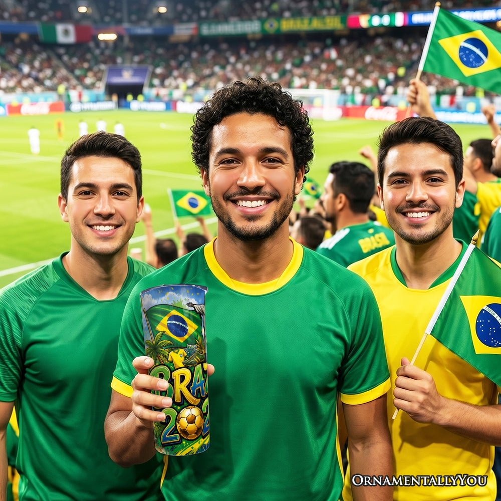 Vaso con tapa y pajita de acero inoxidable de 20 oz del Campeonato Mundial de Fútbol Brasil 2026, taza de regalo para aficionados al fútbol