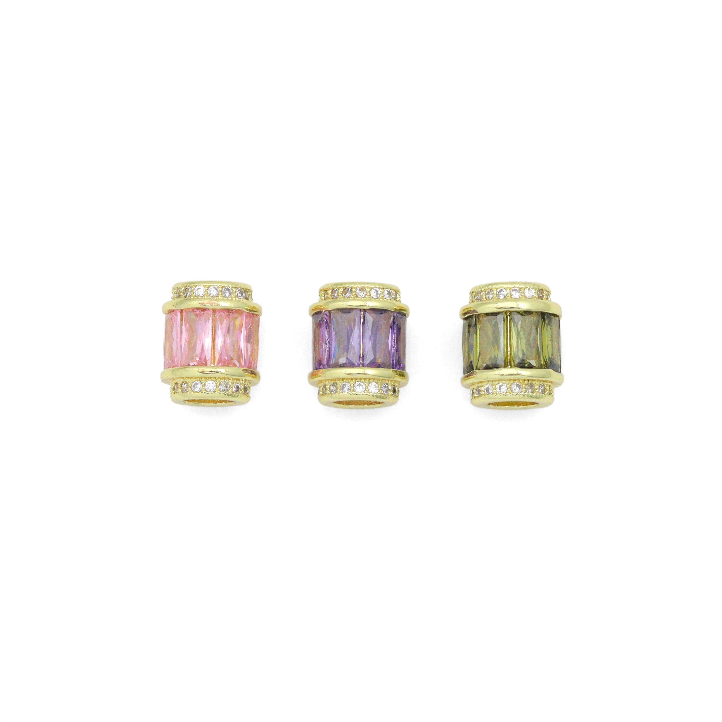CZ Micro Pave Big Hole Drum Spacer Beads, Cubic Zirconia Large Hole Spacer Beads Ruby/Amethyst/Pink,10x12mm,1pc,sku#G268