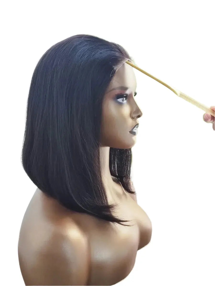 Sans Colle | Brésilien | Court | Carré | Cheveux Naturels | Prêt-à-Porter | Raides | Perruques à Fermeture en Dentelle