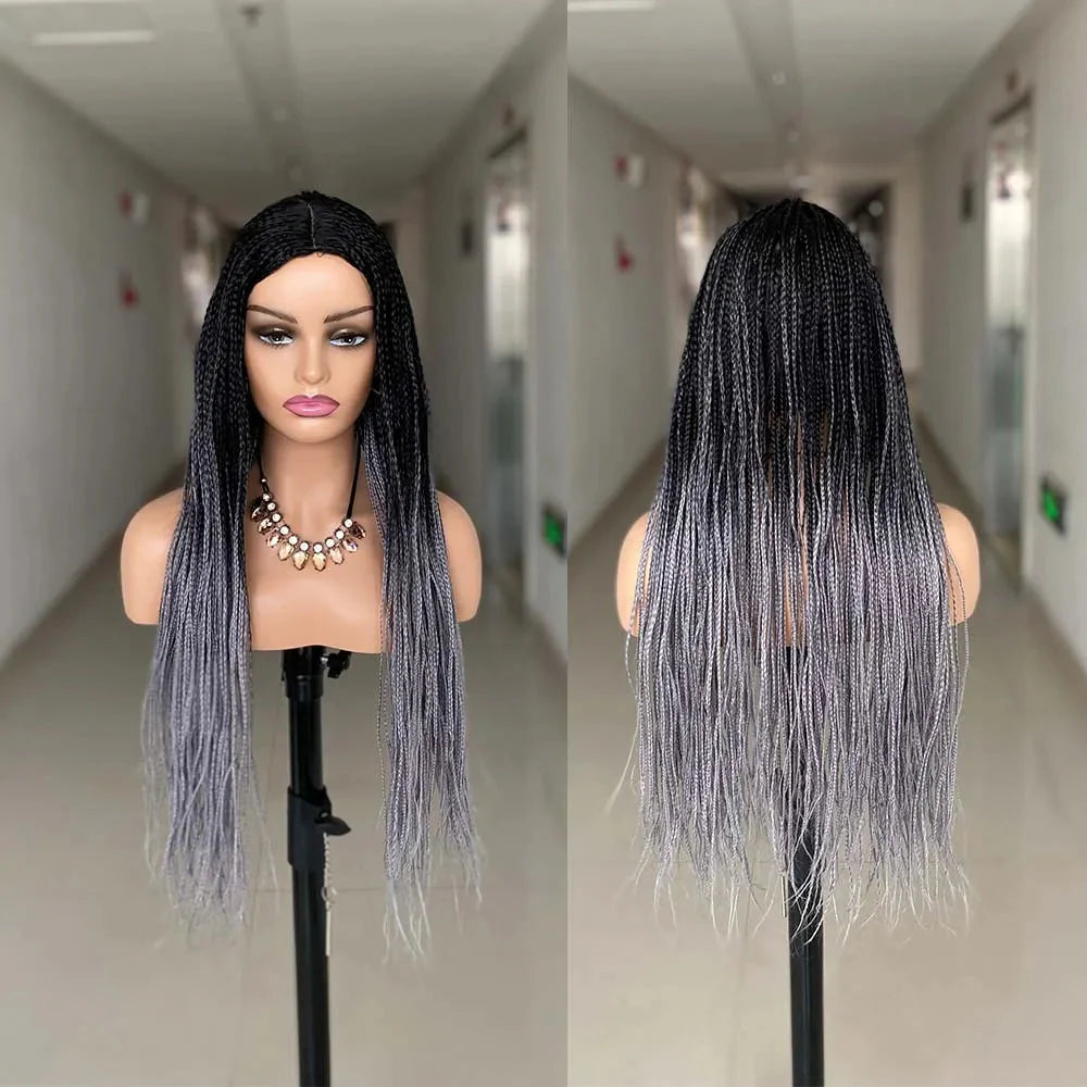 Perruque tressée dégradée de 26 pouces pour femmes noires | Longs cheveux tressés synthétiques pour cosplay | Perruques au crochet résistantes à la chaleur