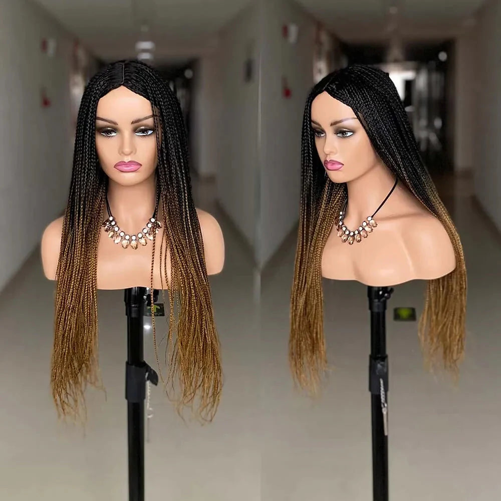 Perruque tressée dégradée de 26 pouces pour femmes noires | Longs cheveux tressés synthétiques pour cosplay | Perruques au crochet résistantes à la chaleur