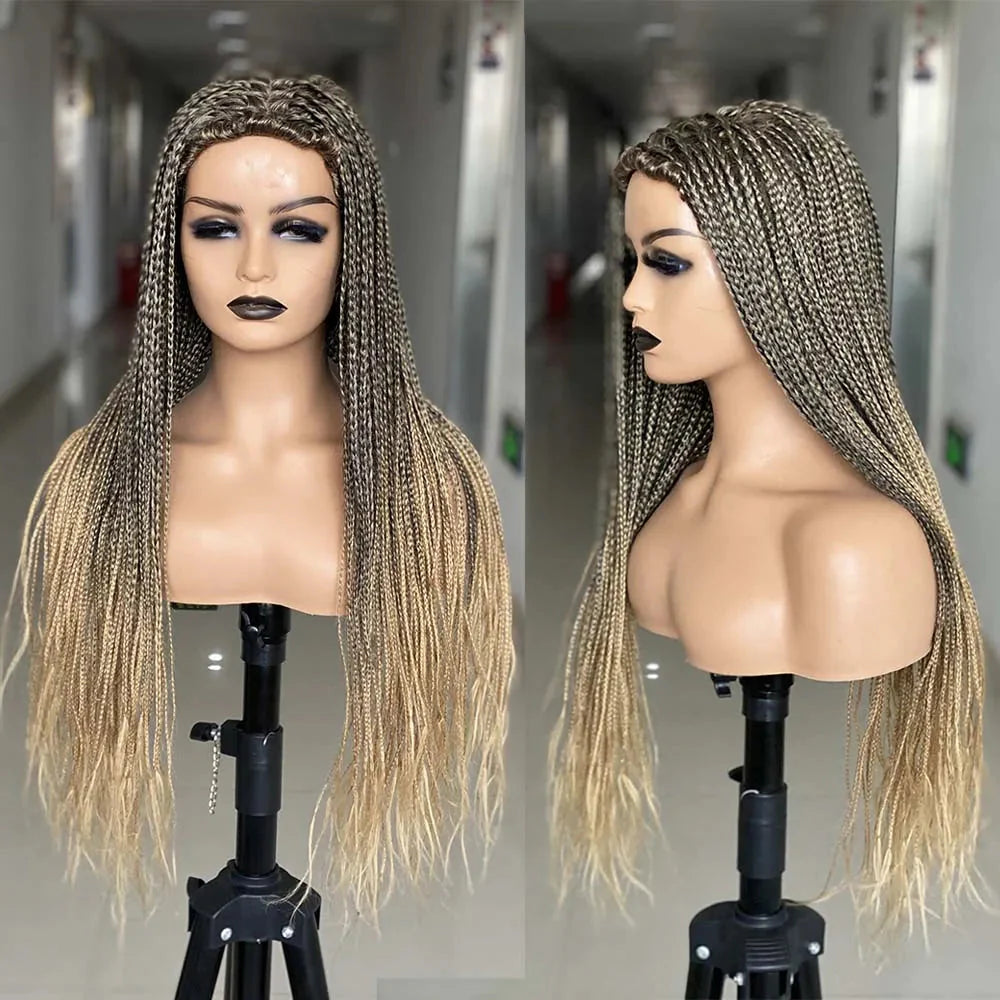 Perruque tressée dégradée de 26 pouces pour femmes noires | Longs cheveux tressés synthétiques pour cosplay | Perruques au crochet résistantes à la chaleur