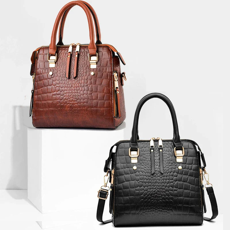 Sac à main de luxe motif crocodile pour femmes | Sac à bandoulière en cuir PU à pompons, nouvelle collection hiver (sac à main de marque, sac à main pour femme)