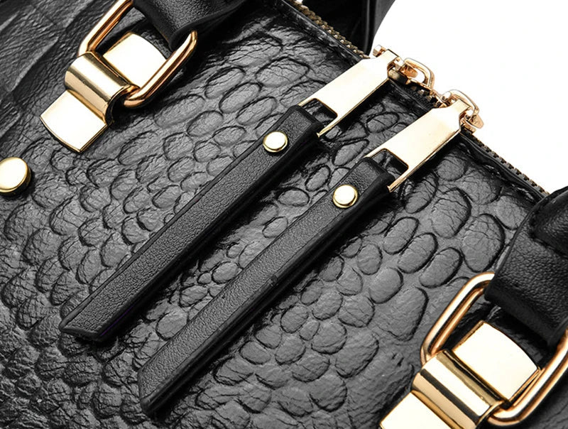 Sac à main de luxe motif crocodile pour femmes | Sac à bandoulière en cuir PU à pompons, nouvelle collection hiver (sac à main de marque, sac à main pour femme)