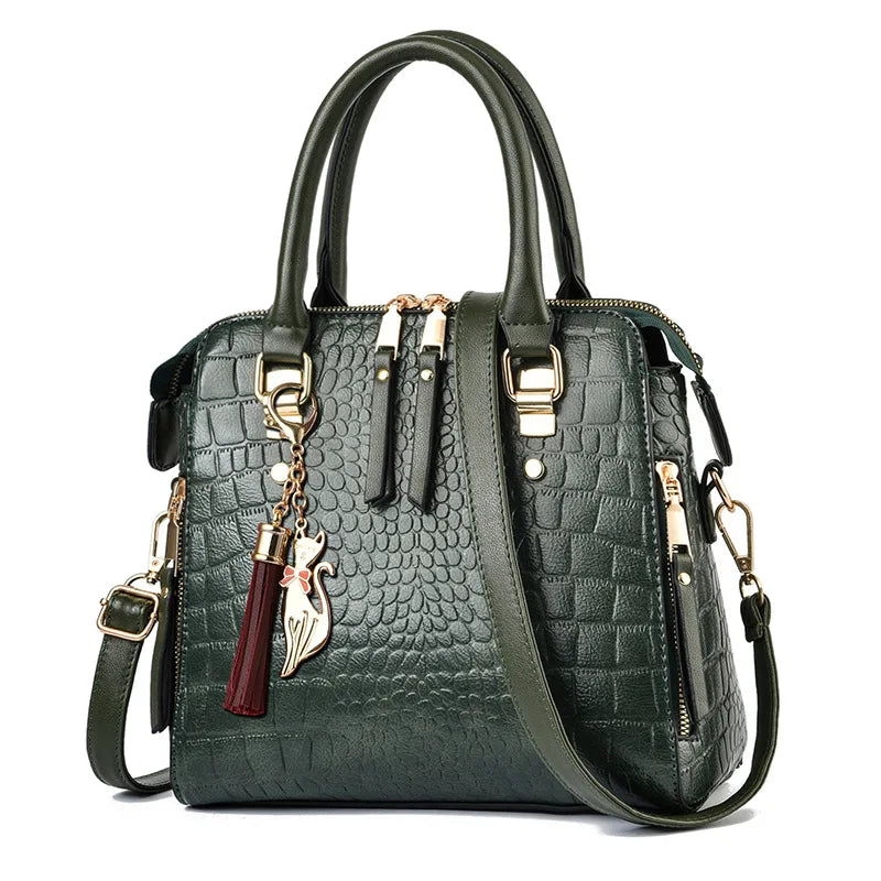 Sac à main de luxe motif crocodile pour femmes | Sac à bandoulière en cuir PU à pompons, nouvelle collection hiver (sac à main de marque, sac à main pour femme)