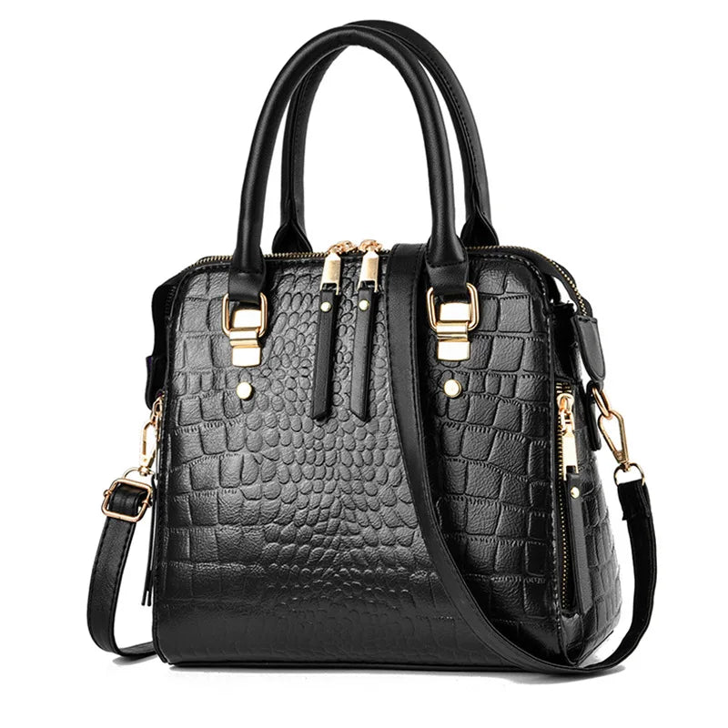 Sac à main de luxe motif crocodile pour femmes | Sac à bandoulière en cuir PU à pompons, nouvelle collection hiver (sac à main de marque, sac à main pour femme)
