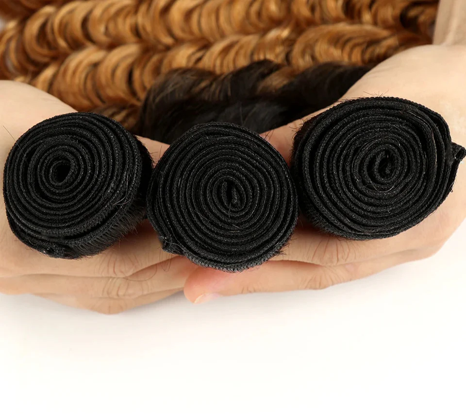 Ombre brésiliennes Deep Wave tissages de cheveux naturels | Cheveux Remy bicolores T1B/27#, T1B/30#, T1B/99J# (1, 3 ou 4 pièces)