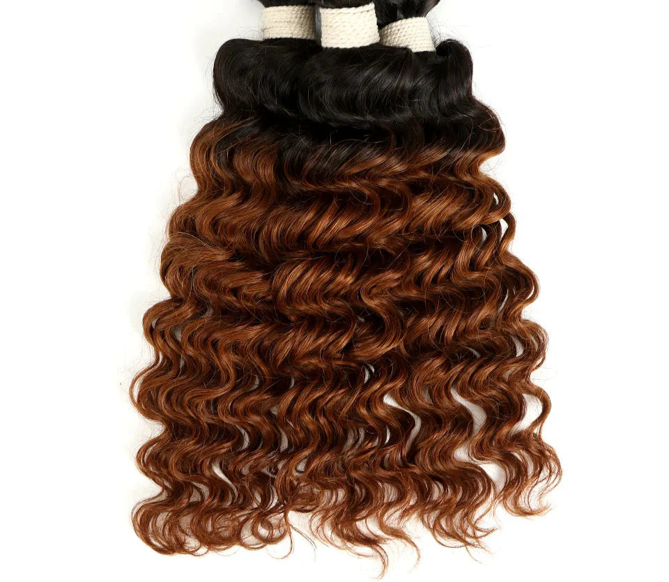 Ombre brésiliennes Deep Wave tissages de cheveux naturels | Cheveux Remy bicolores T1B/27#, T1B/30#, T1B/99J# (1, 3 ou 4 pièces)