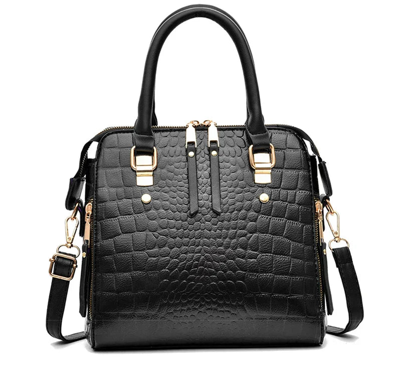 Sac à main de luxe motif crocodile pour femmes | Sac à bandoulière en cuir PU à pompons, nouvelle collection hiver (sac à main de marque, sac à main pour femme)