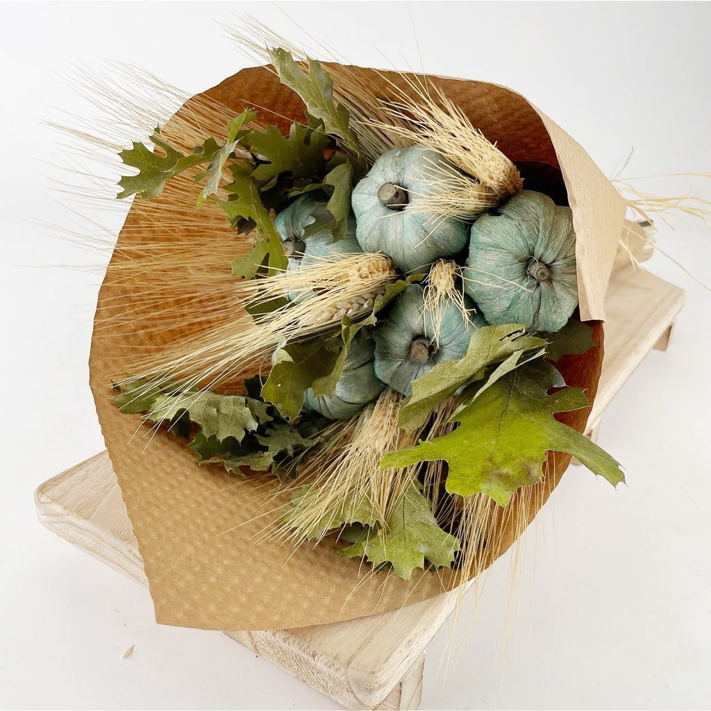 Farmhouse Aqua Pumpkin Harvest Bouquet – Rustic Fall Autumn Décor Arrangement