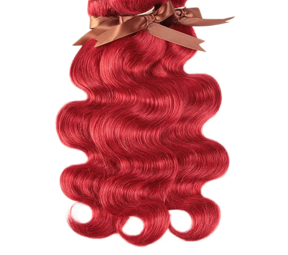Mèches Brésiliennes Body Wave | Extensions de Cheveux Humains Rouge Bordeaux (Lots de 1/3/4 Pièces)