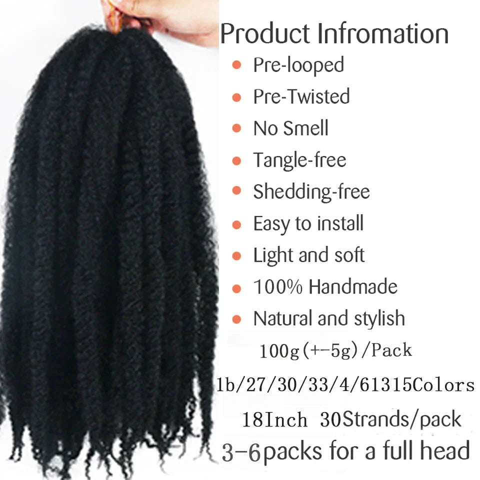 Cheveux Marley 18" pour tresses | Cheveux à tresser Afro Kinky Ombre | Extensions Kanekalon | 30 mèches/paquet