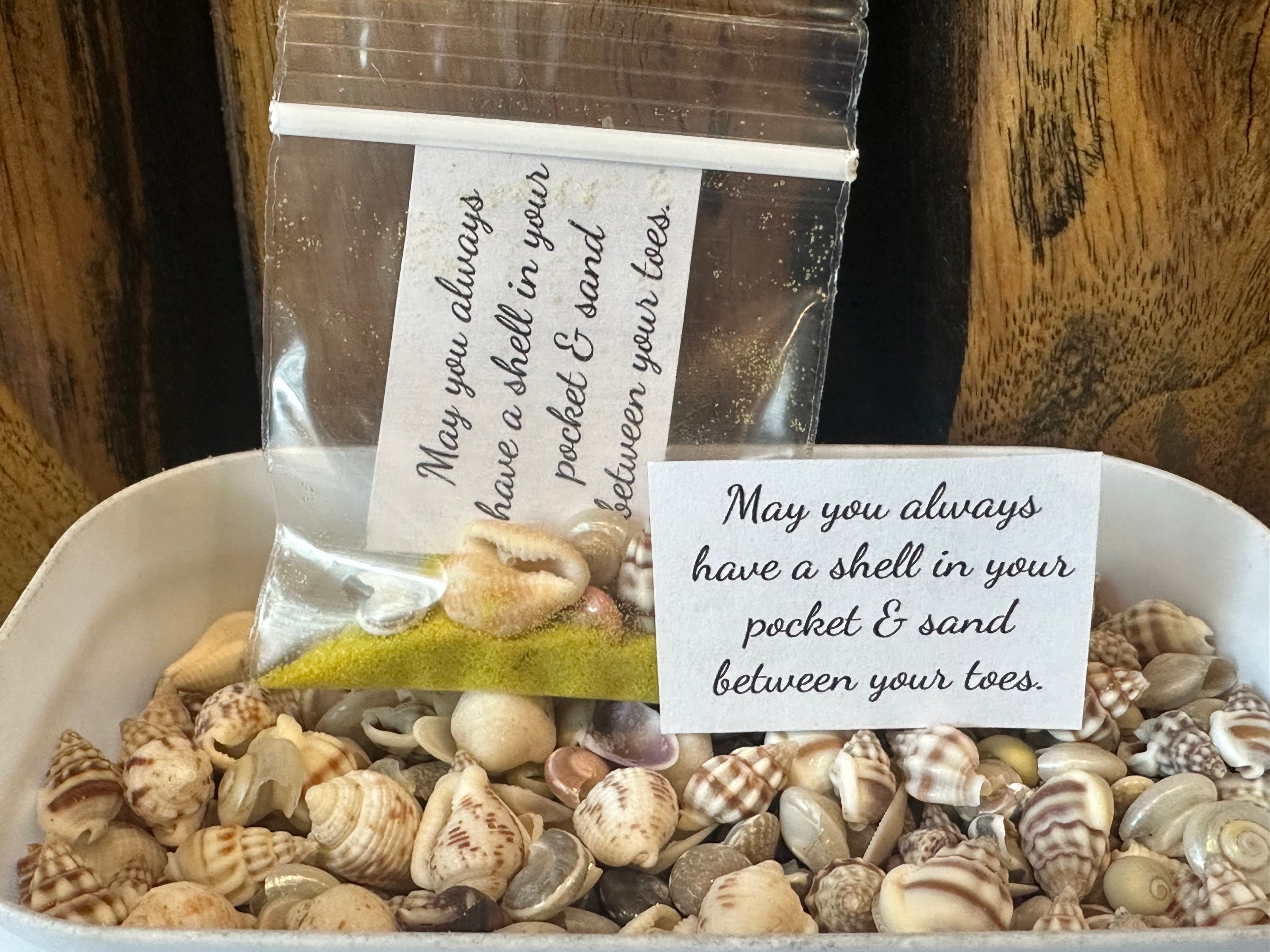 Shell in Your Pocket Sand & Seashell Bag – Coastal Party Favor Gift