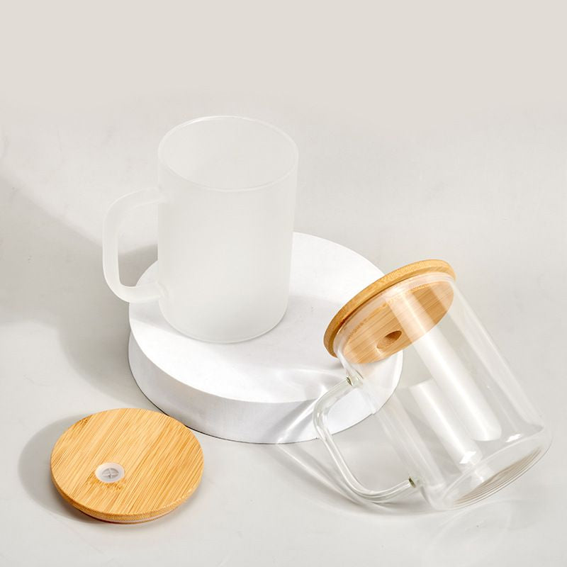 17oz Sublimation Glass Mug With Bamboo Lid and Straw (Clear or Frosted)