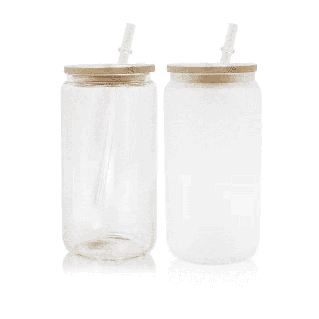 Gobelet en verre canette imprimé par sublimation 16 oz avec paille et couvercle en bambou – Meilleure amie