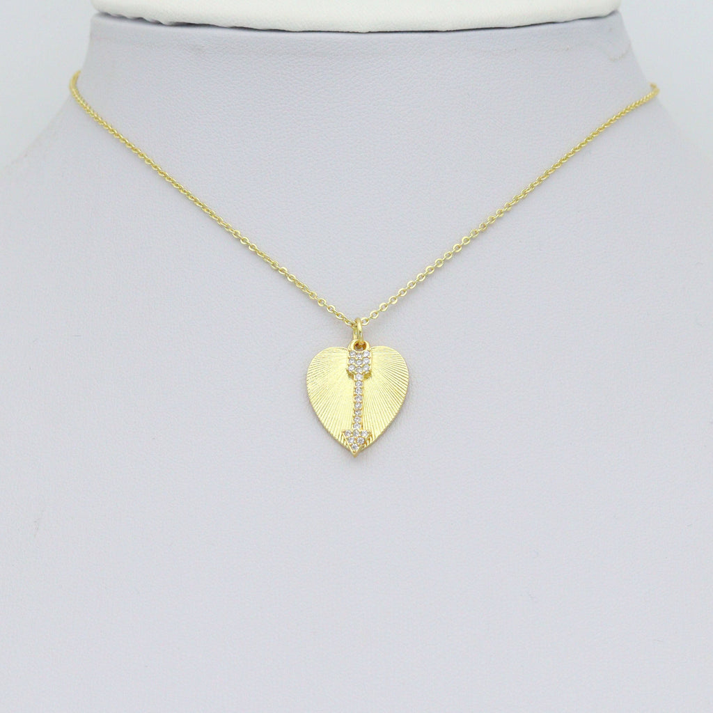 CZ Arrow On Heart Charm, Sku#Z1436
