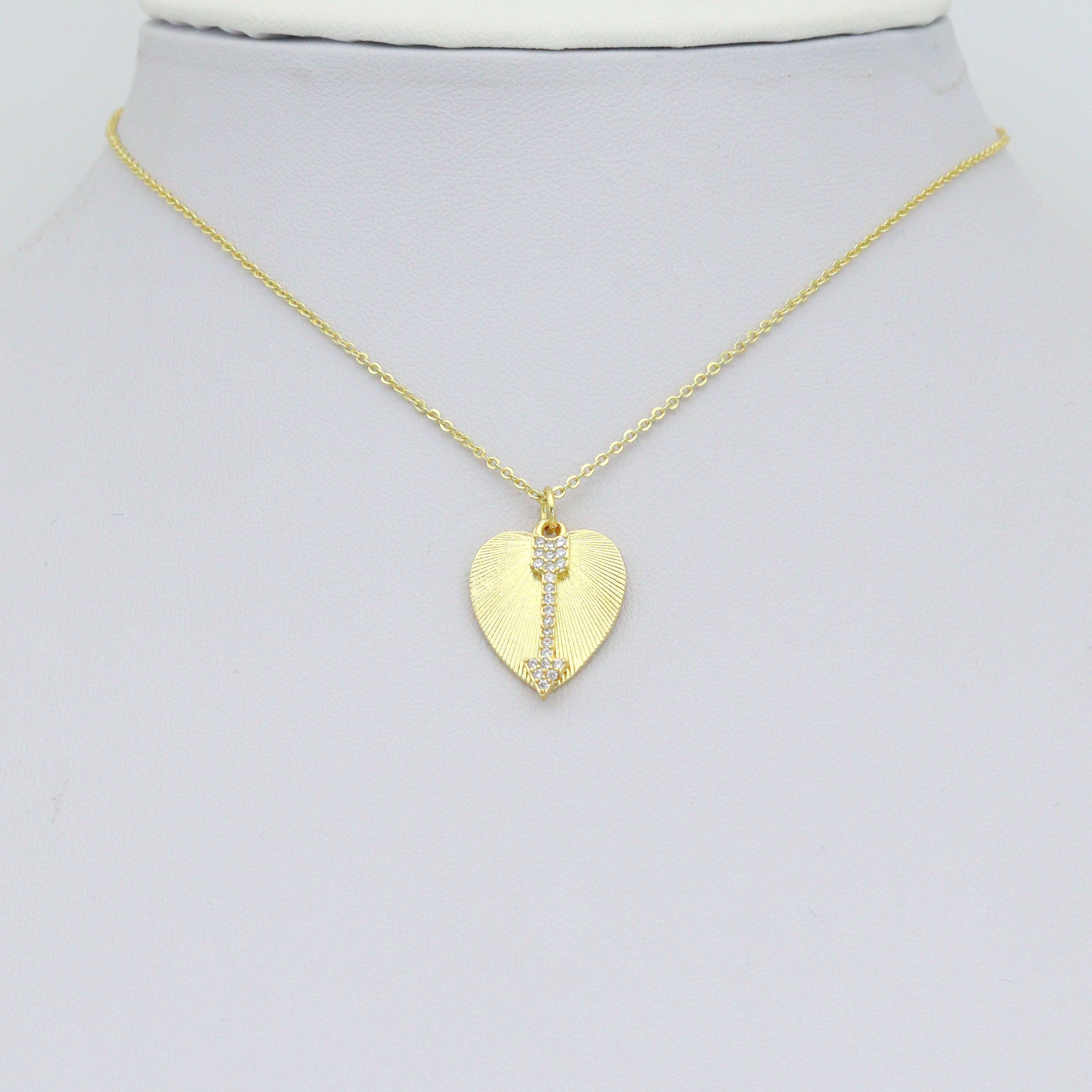 CZ Arrow On Heart Charm, Sku#Z1436