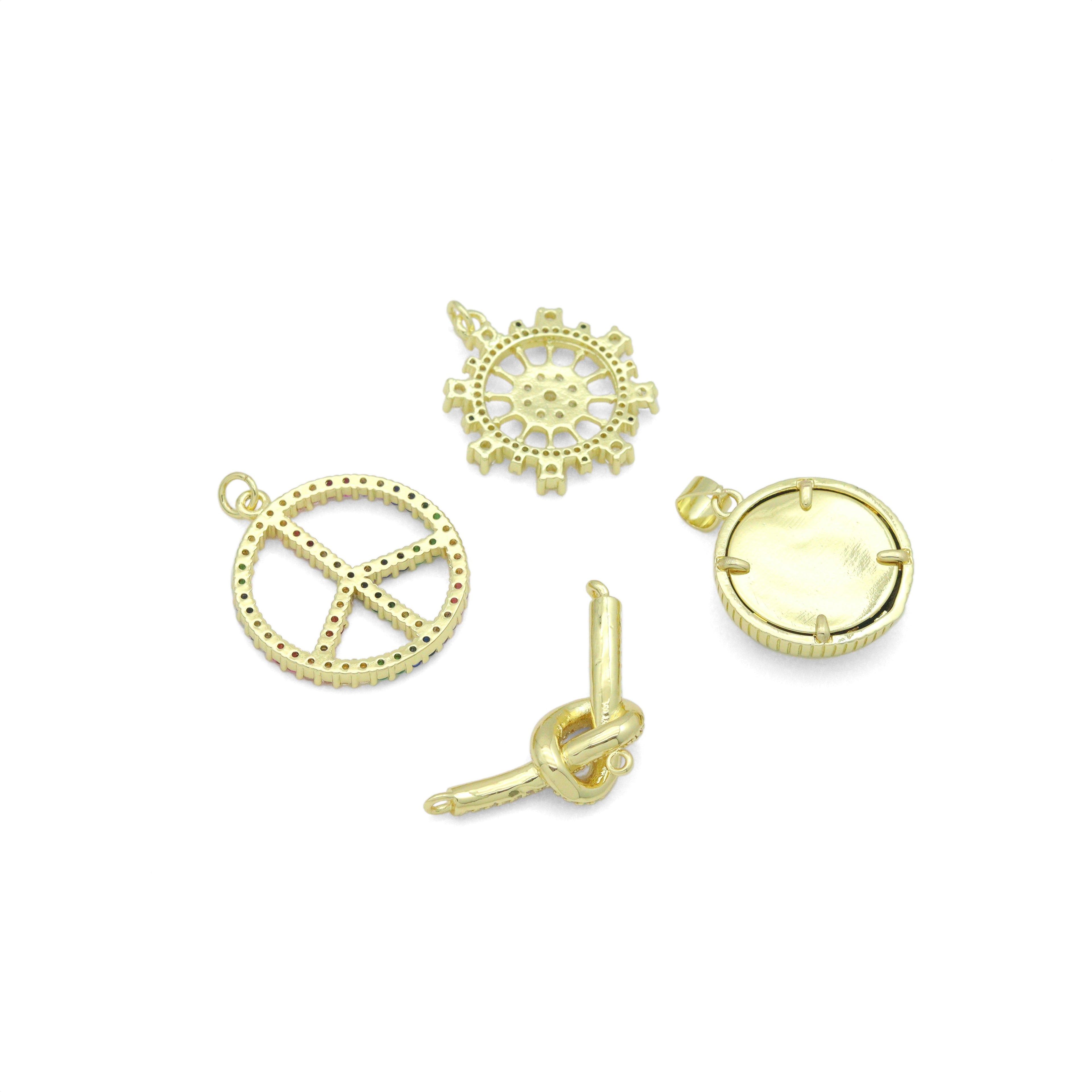 Colorful CZ Peace Sign Evil Eye Knot Connector Diamond Wheel Pendant charm, Sku#LK1280