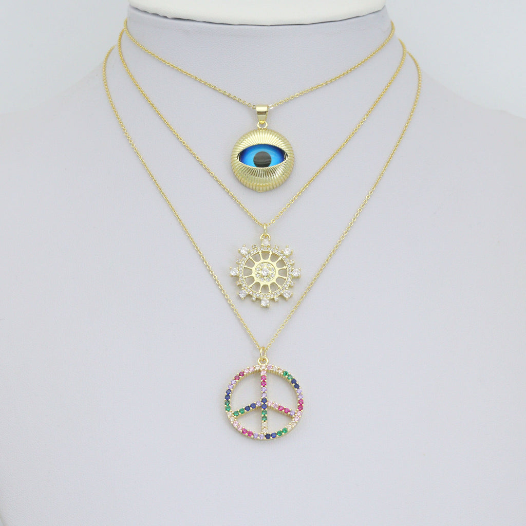 Colorful CZ Peace Sign Evil Eye Knot Connector Diamond Wheel Pendant charm, Sku#LK1280