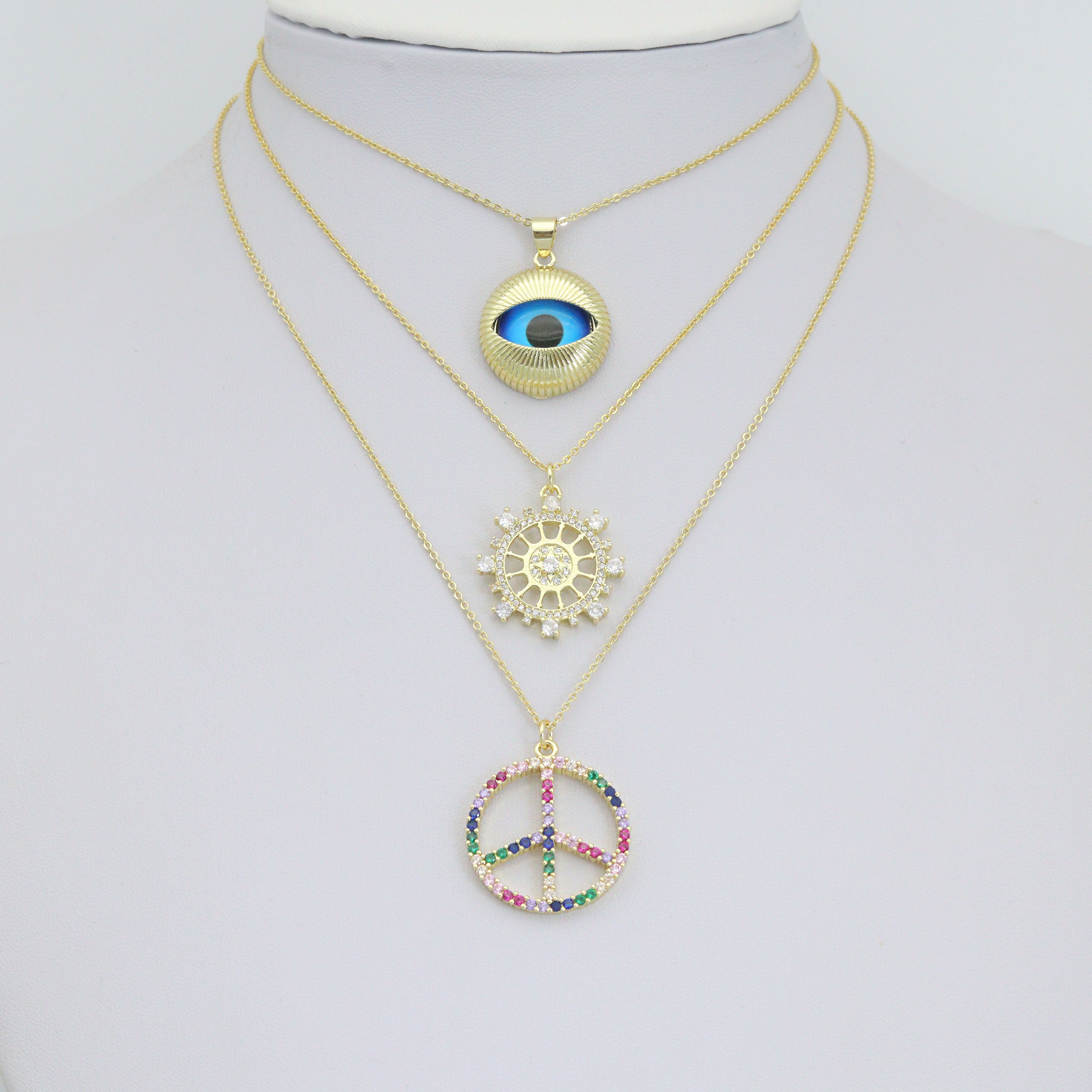 Colorful CZ Peace Sign Evil Eye Knot Connector Diamond Wheel Pendant charm, Sku#LK1280