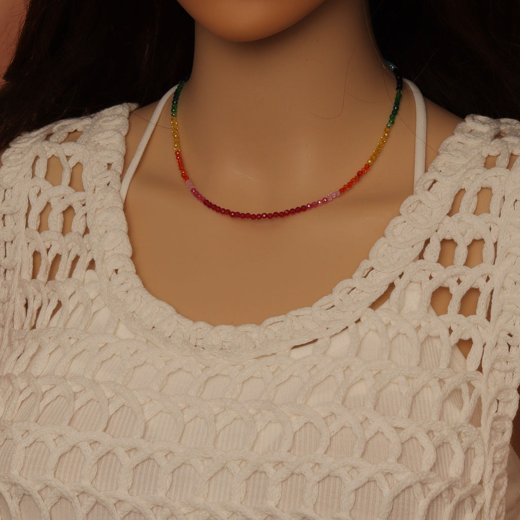 Rainbow Mixed Gemstone beads Initial Necklace, sku#EF815