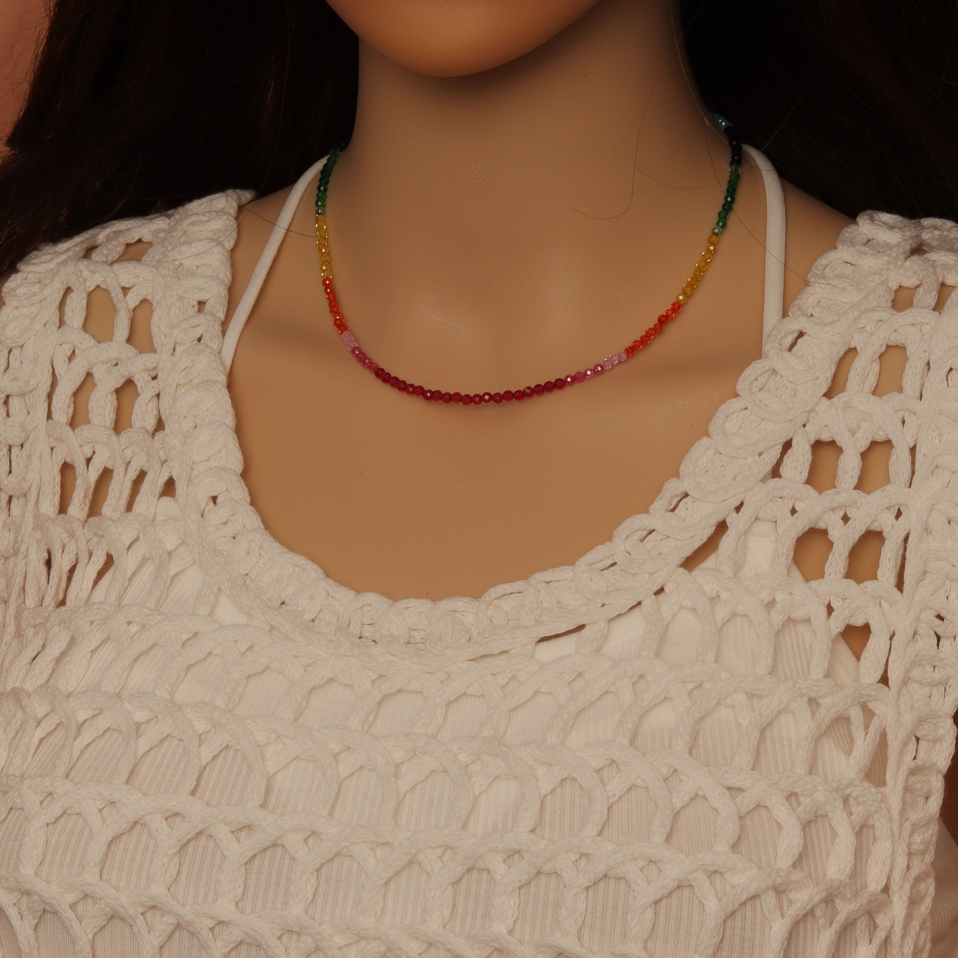 Rainbow Mixed Gemstone beads Initial Necklace, sku#EF815