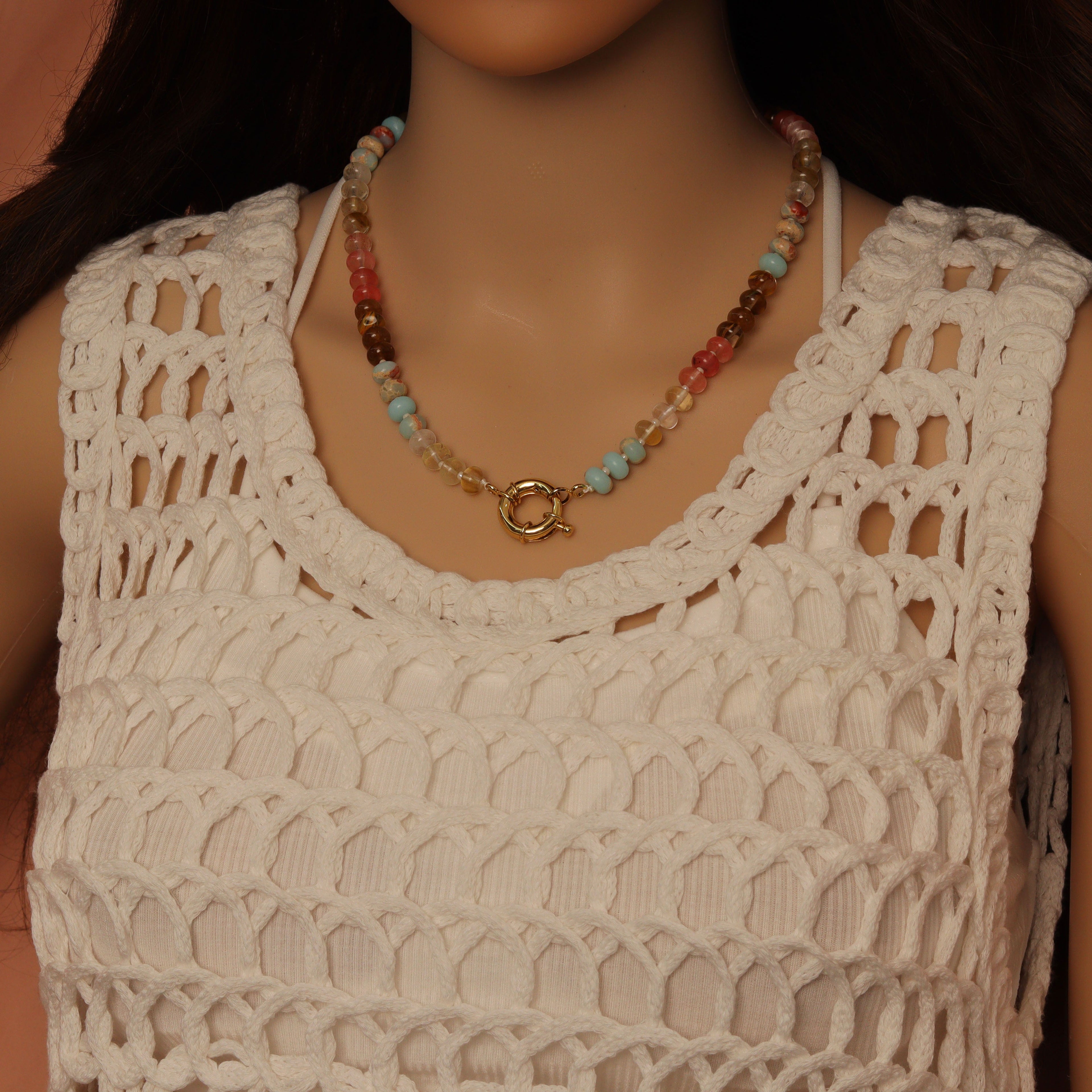 Mixed Roundelee Gemstone Beads necklace, sku#EF813